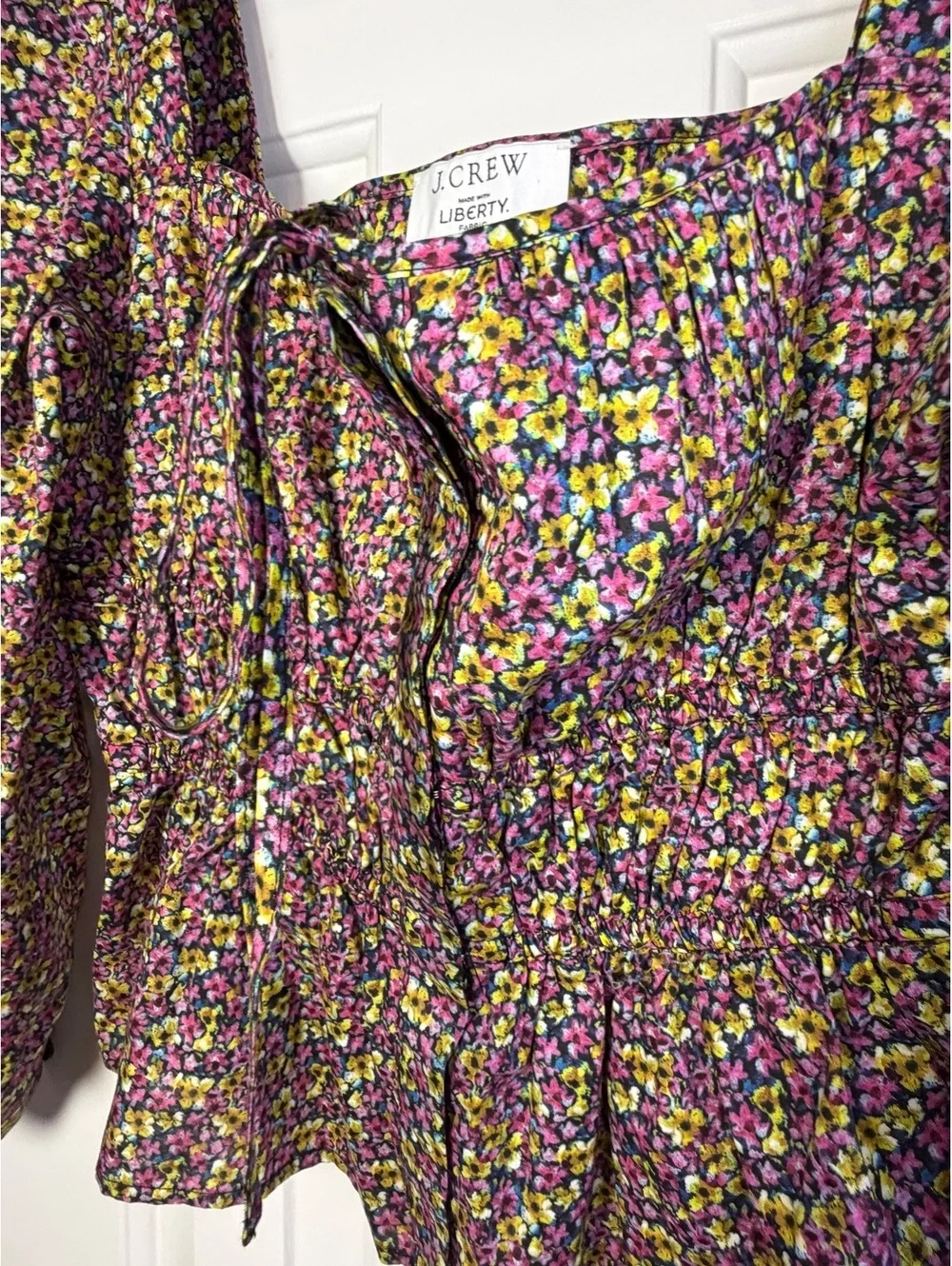 J.Crew Liberty London Floral Puff Sleeve Smocked Top Size 6 Pink Yellow